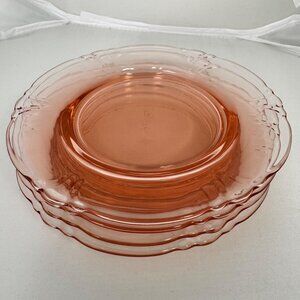 Heisey Empress Flamingo Saucers Set Of 4 Pink Depression Glass 5.75” Vintage